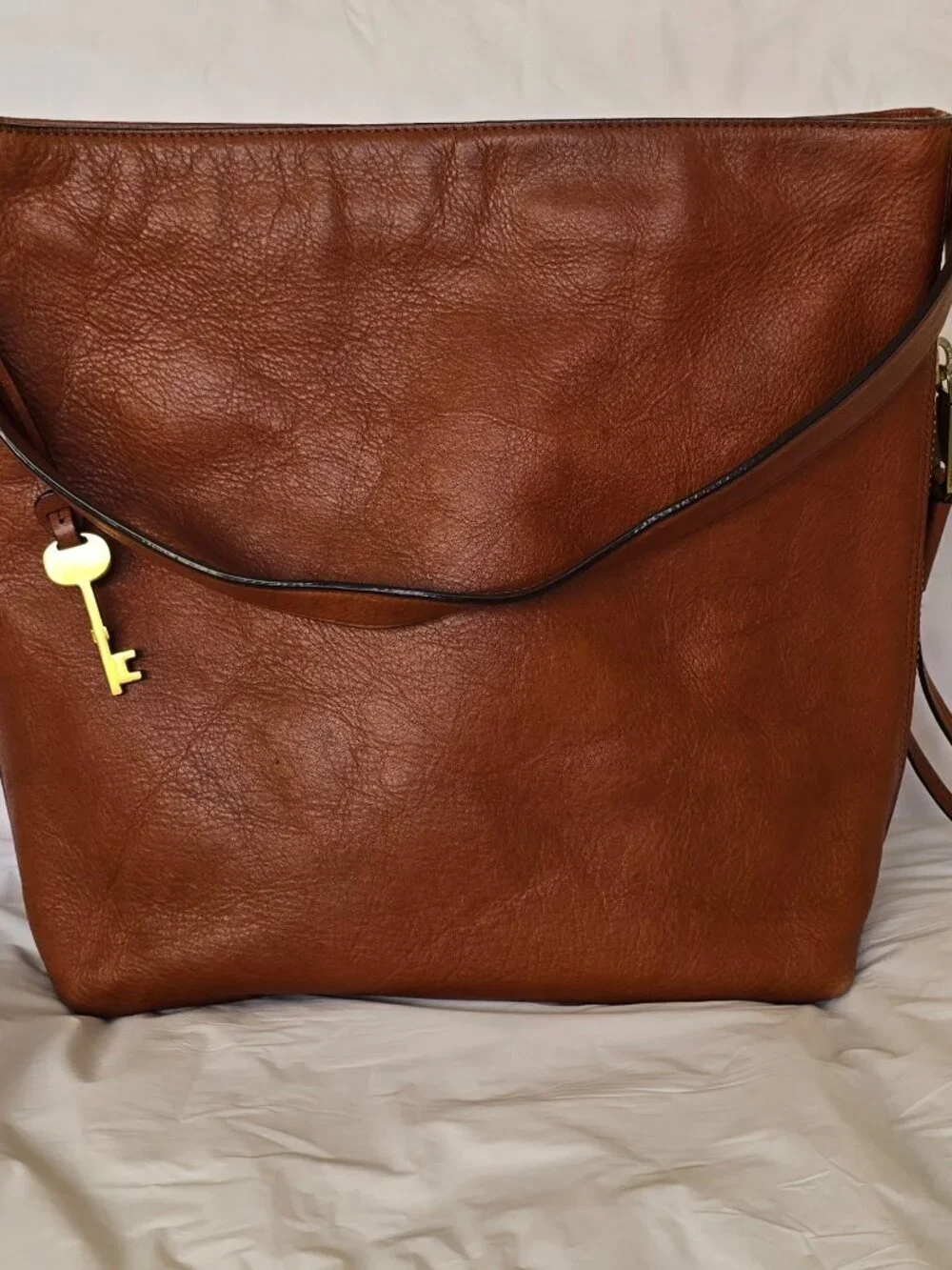Fossil Maya Small Hobo Bag Cognac Brown Pebbled Leather Shoulder Purse